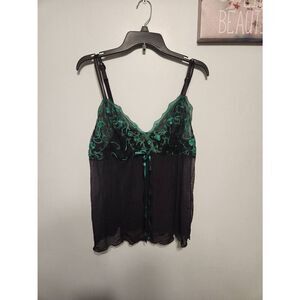 Cacique by Lane Bryant Size 18/20 Green & Black Floral Lace Sheer Tank Top Night